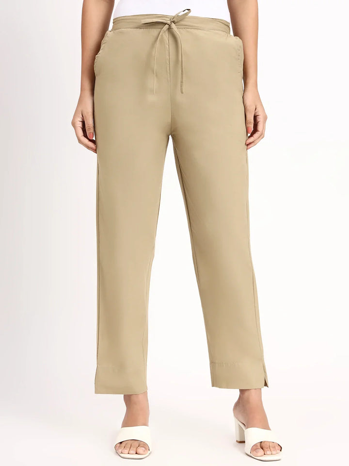 Mid-Rise Ankle-Length Regular Fit Poplin Pants
