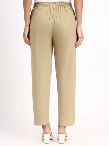 Mid-Rise Ankle-Length Regular Fit Poplin Pants