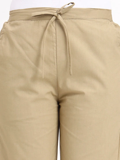 Mid-Rise Ankle-Length Regular Fit Poplin Pants