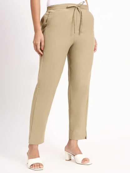 Mid-Rise Ankle-Length Regular Fit Poplin Pants