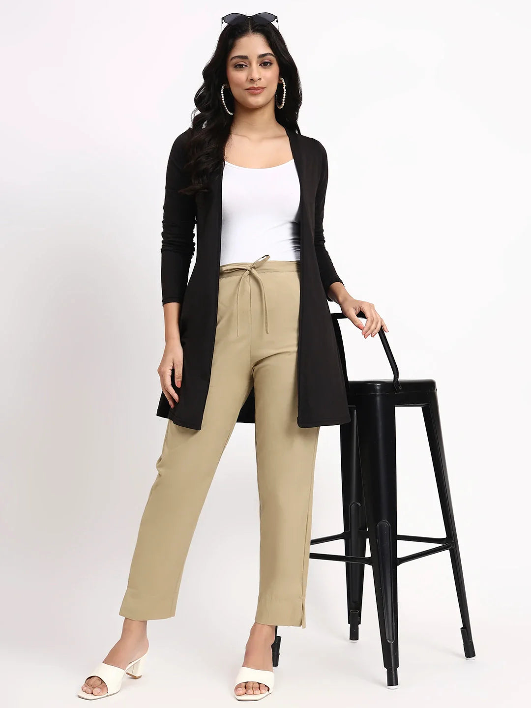 Mid-Rise Ankle-Length Regular Fit Poplin Pants