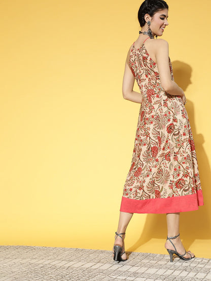 Beige & Pink Mugal Jaal Dress
