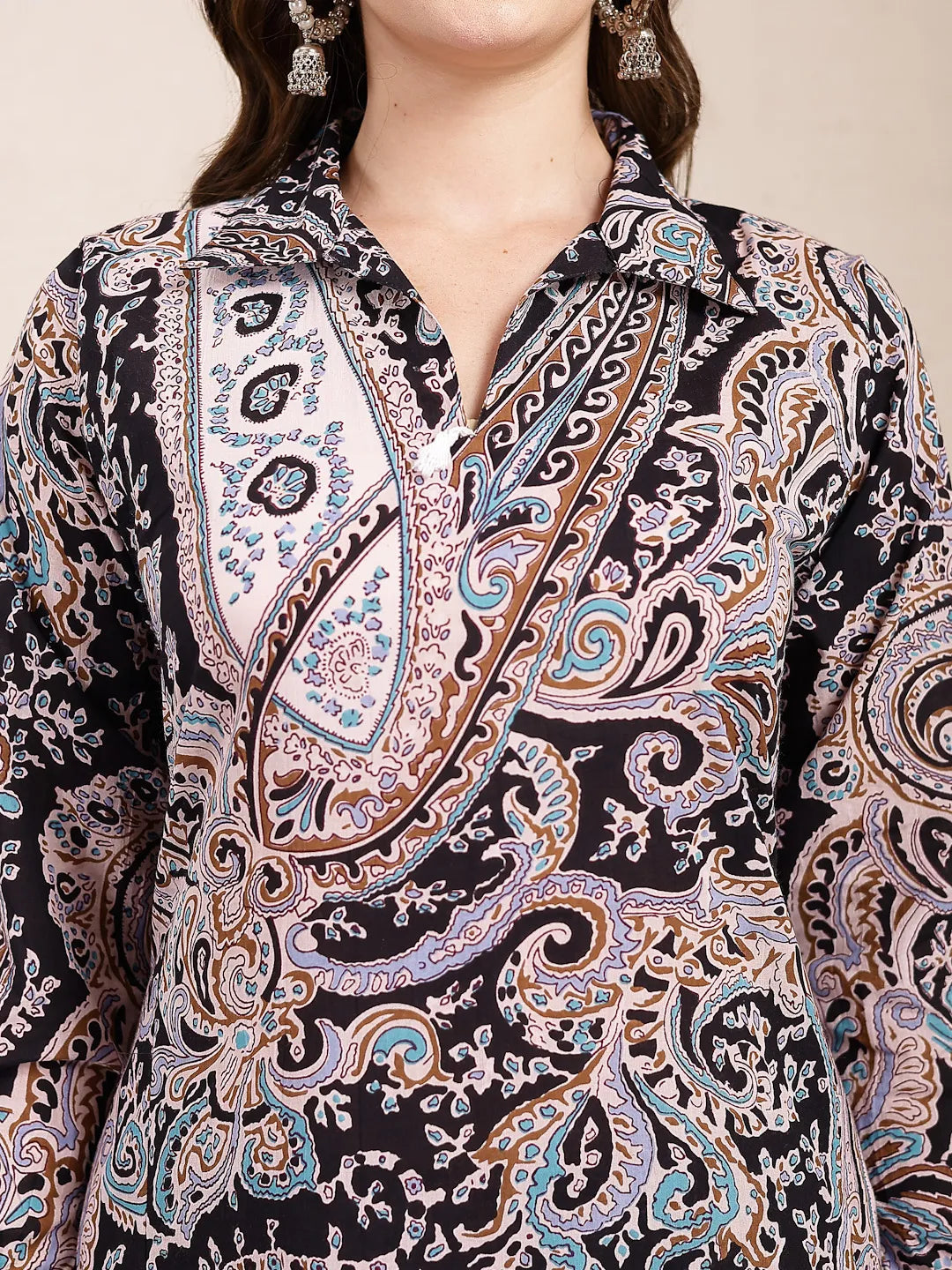 Black Boho Print Pure Cotton Co-Ord Set