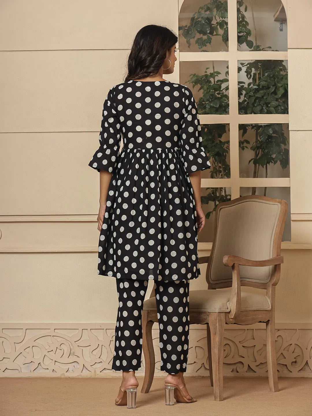 Black Cotton Polka Dot Print Maternity Wear Kurta Pants Set