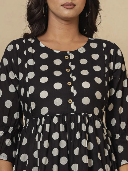 Black Cotton Polka Dot Print Maternity Wear Kurta Pants Set