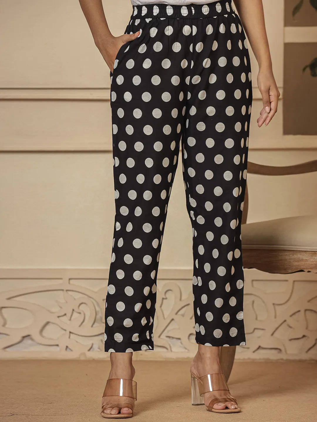 Black Cotton Polka Dot Print Maternity Wear Kurta Pants Set