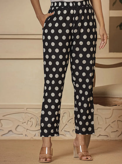 Black Cotton Polka Dot Print Maternity Wear Kurta Pants Set