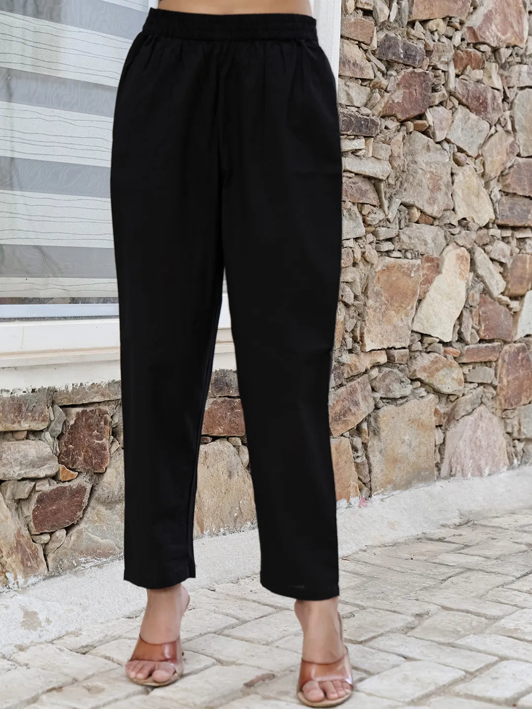 Black Cotton Sequins Work Straight Kurta Set