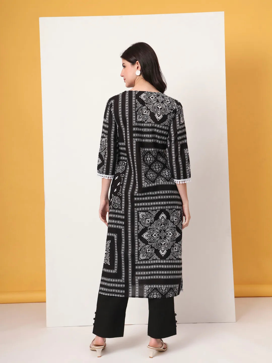Black Cotton Straight Kurta Set