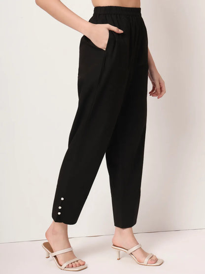 Black Cotton Straight Kurta Set