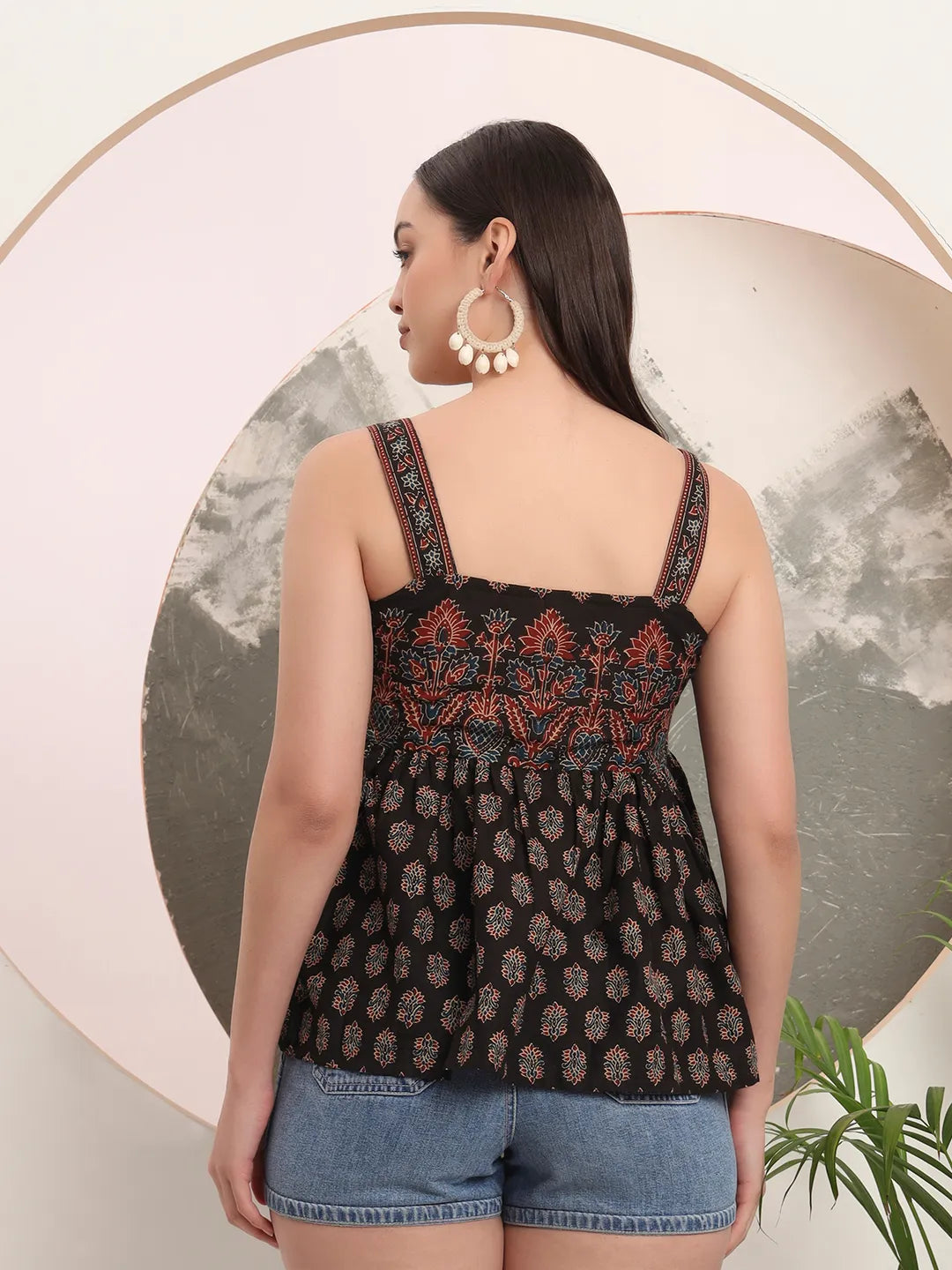 Black Cotton Strappy Top