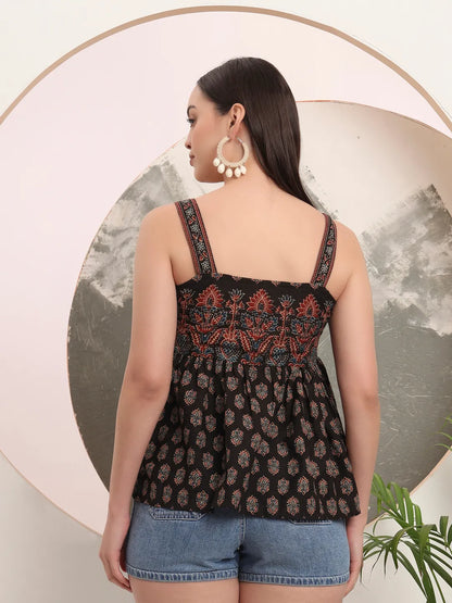 Black Cotton Strappy Top