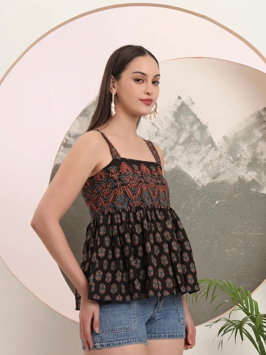 Black Cotton Strappy Top