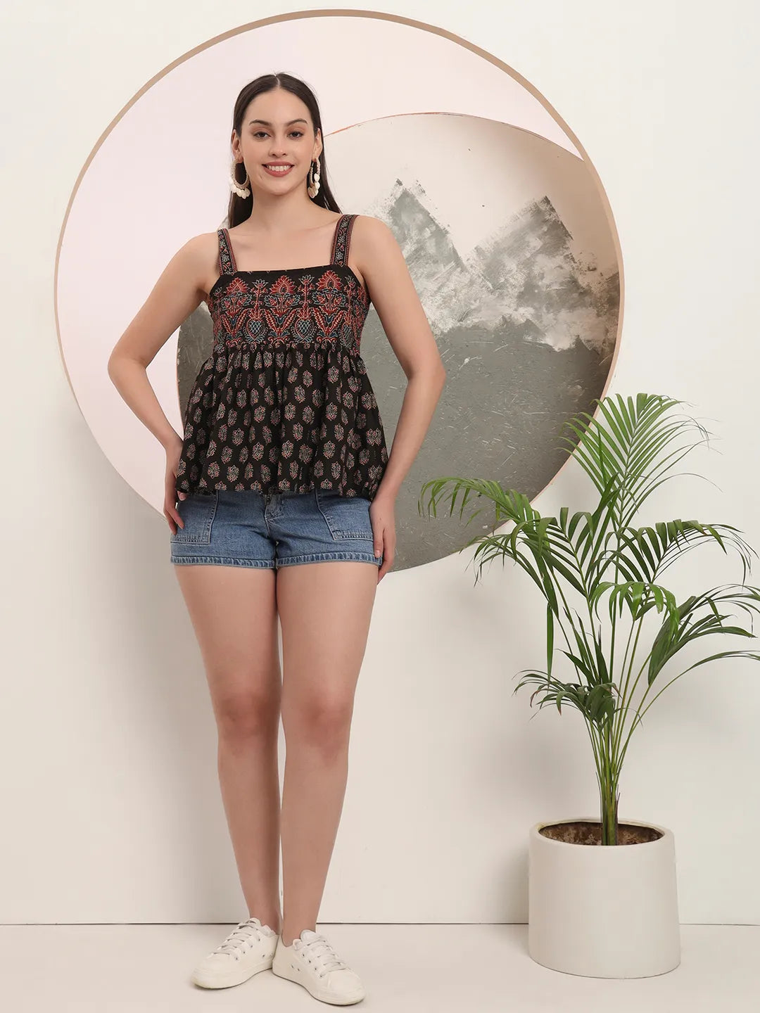 Black Cotton Strappy Top