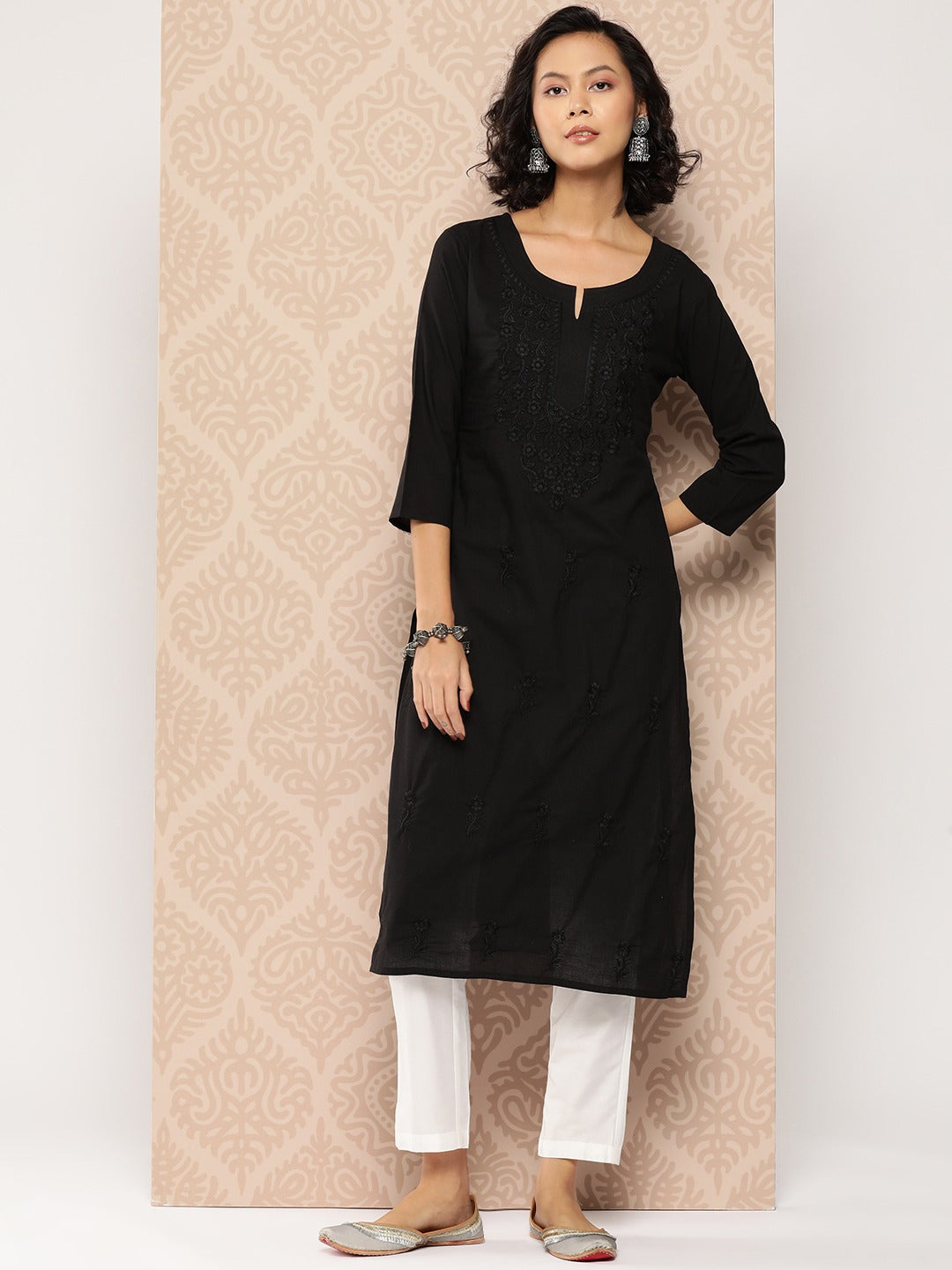 Black Embroidered Chikankari Cotton Kurta