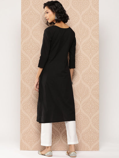 Black Embroidered Chikankari Cotton Kurta