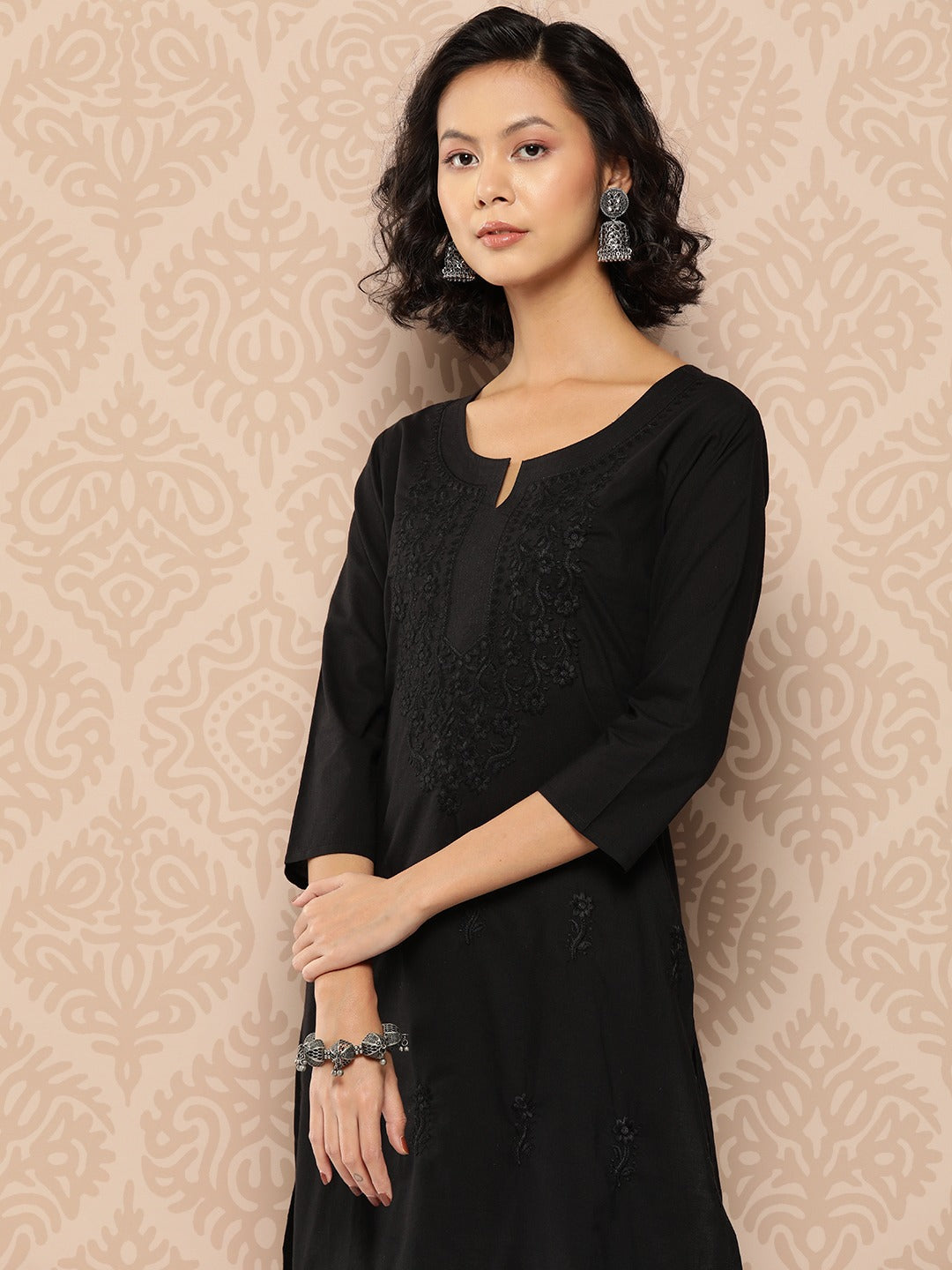Black Embroidered Chikankari Cotton Kurta