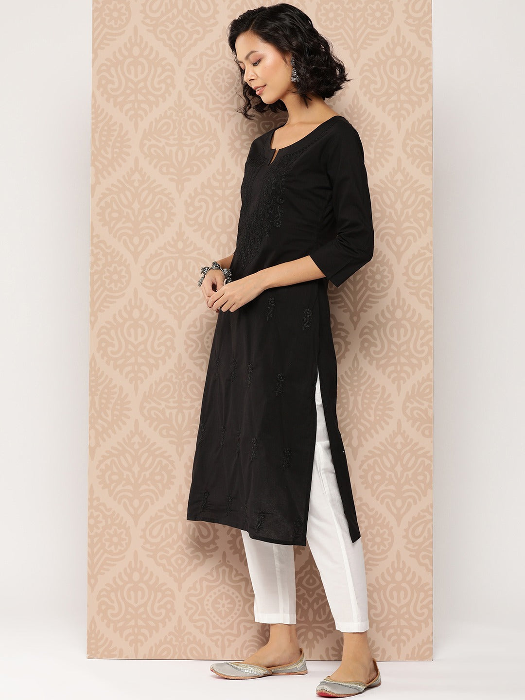 Black Embroidered Chikankari Cotton Kurta
