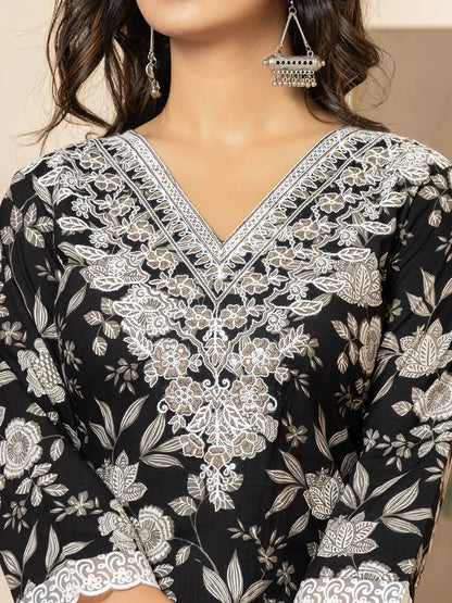 Black Embroidered Kurta Dupatta Set