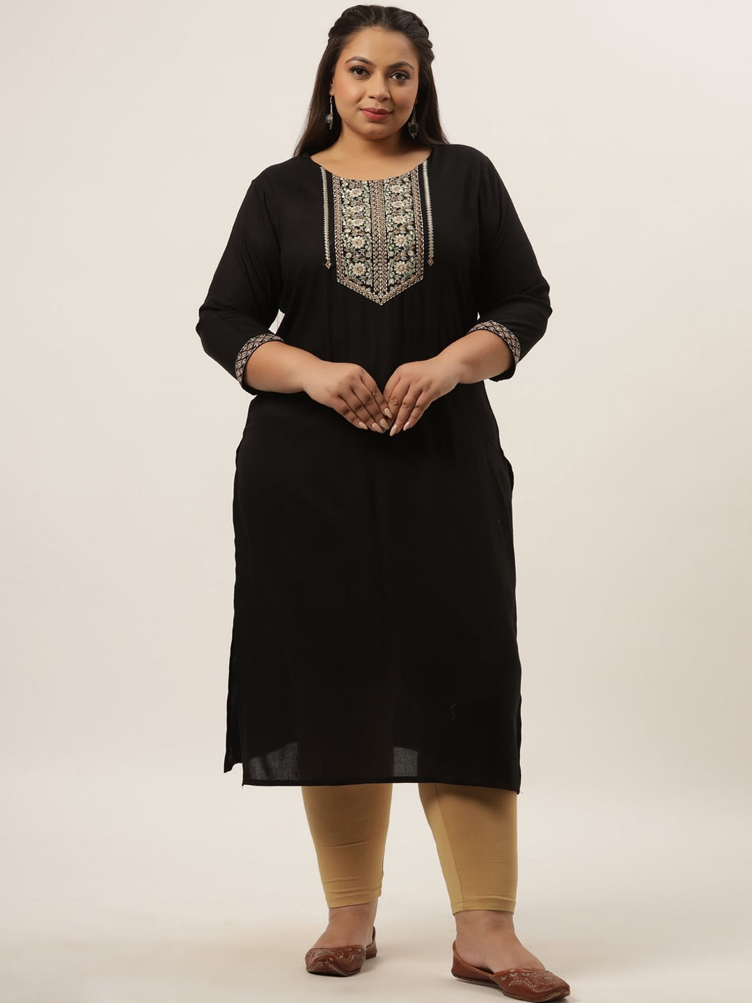 Black Embroidered Kurta Plus Size Women