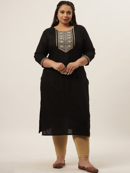 Black Embroidered Kurta Plus Size Women
