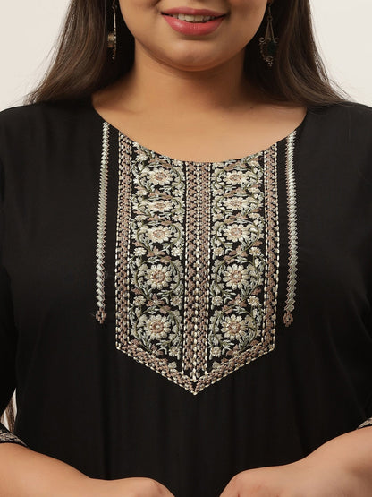 Black Embroidered Kurta Plus Size Women