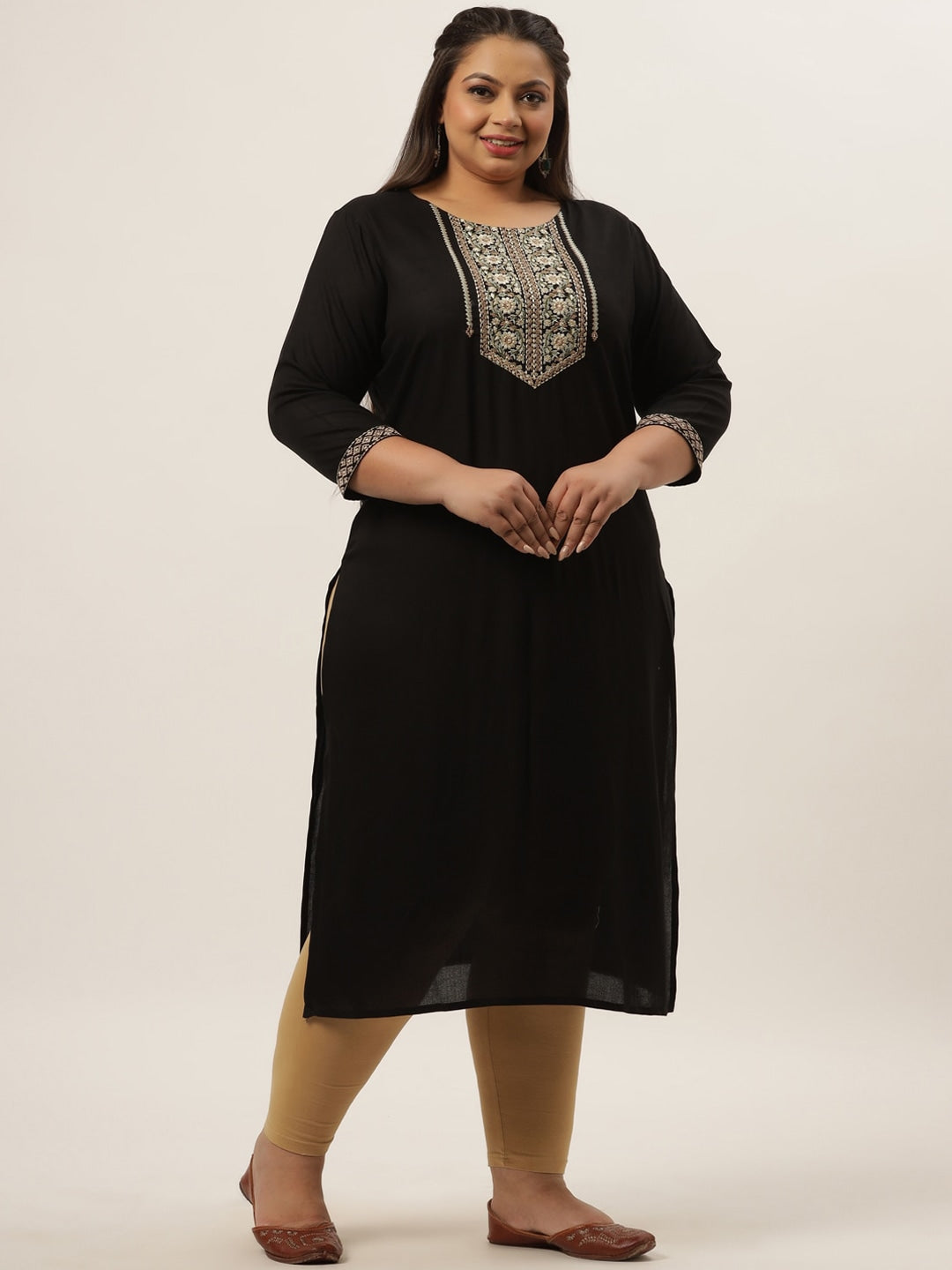 Black Embroidered Kurta Plus Size Women