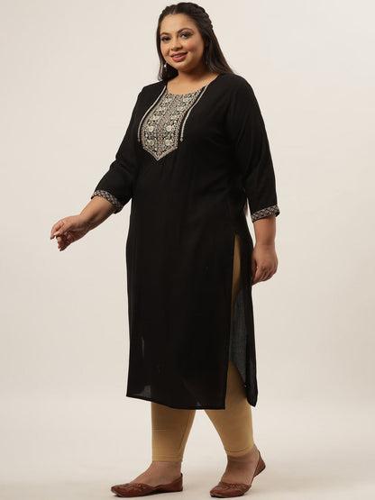 Black Embroidered Kurta Plus Size Women