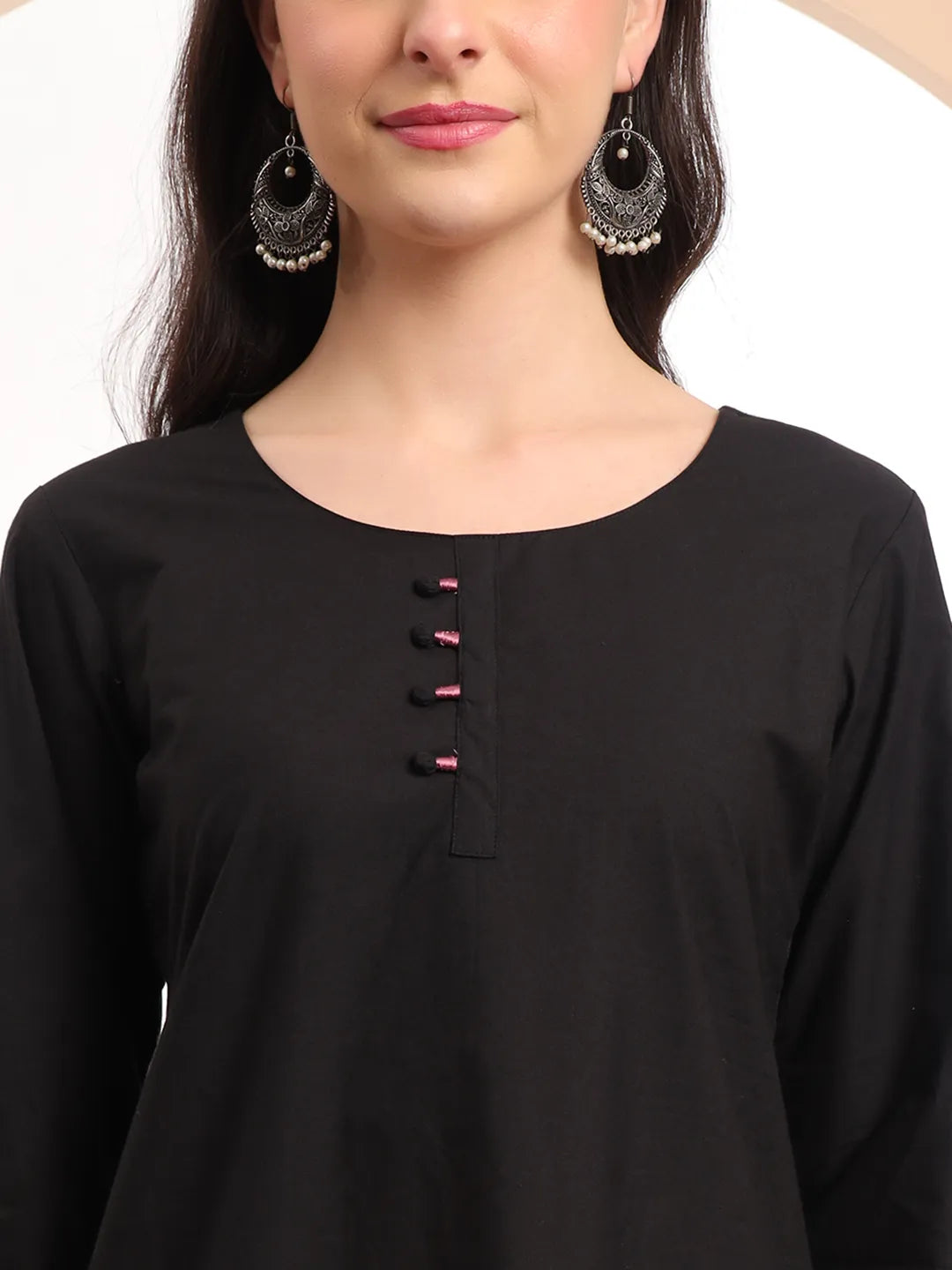 Black Embroidered Straight Kurta Trouser Dupatta Set