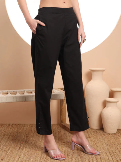 Black Embroidered Straight Kurta Trouser Dupatta Set