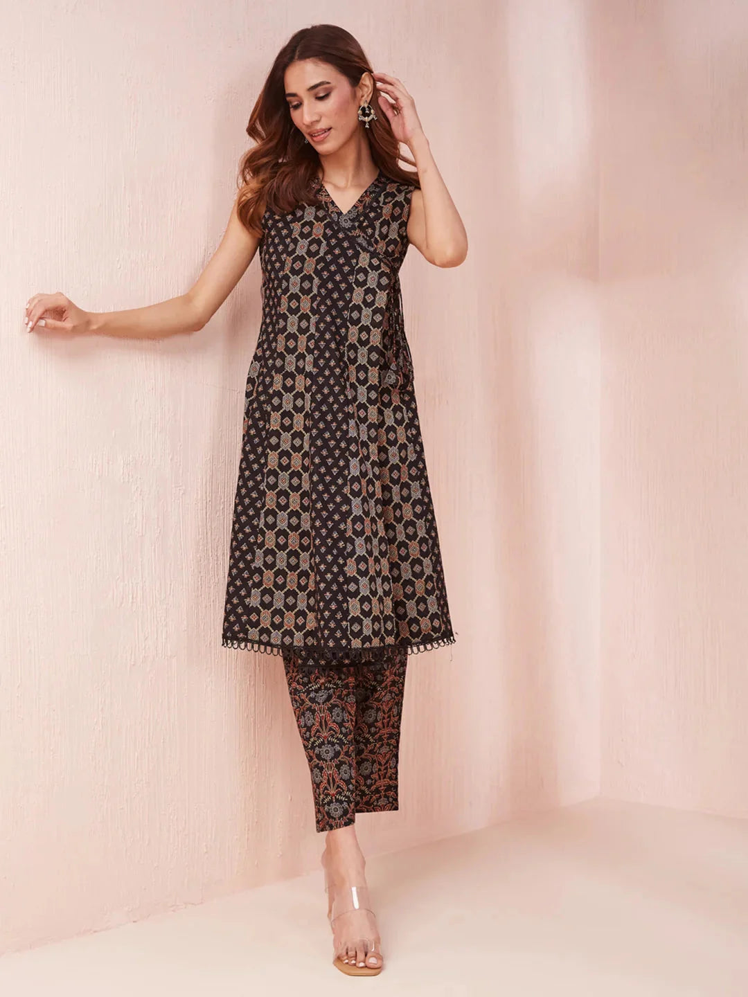 Black Ethnic Motifs Straight Kurta Trouser Set