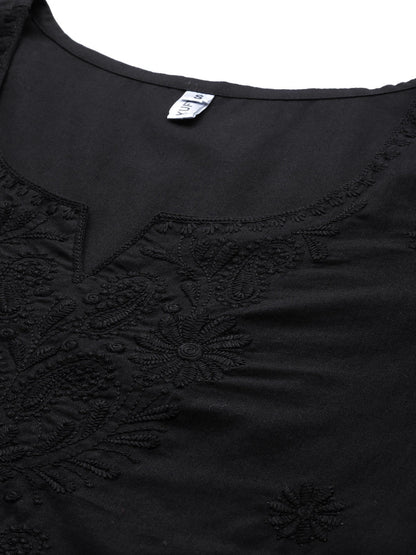 Black Floral Chikankari Embroidered Pure Cotton Top