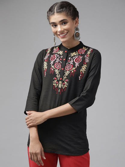 Black Floral Embroidered Top