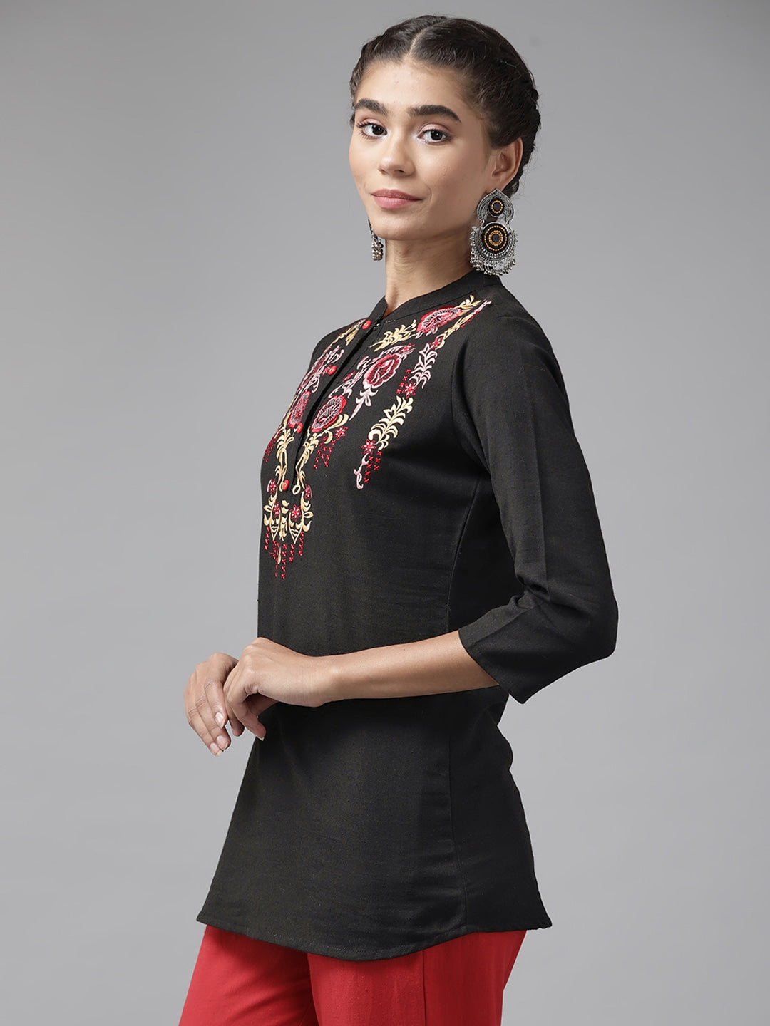 Black Floral Embroidered Top