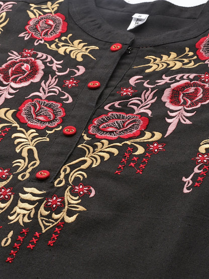 Black Floral Embroidered Top