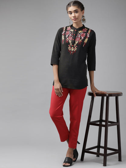 Black Floral Embroidered Top
