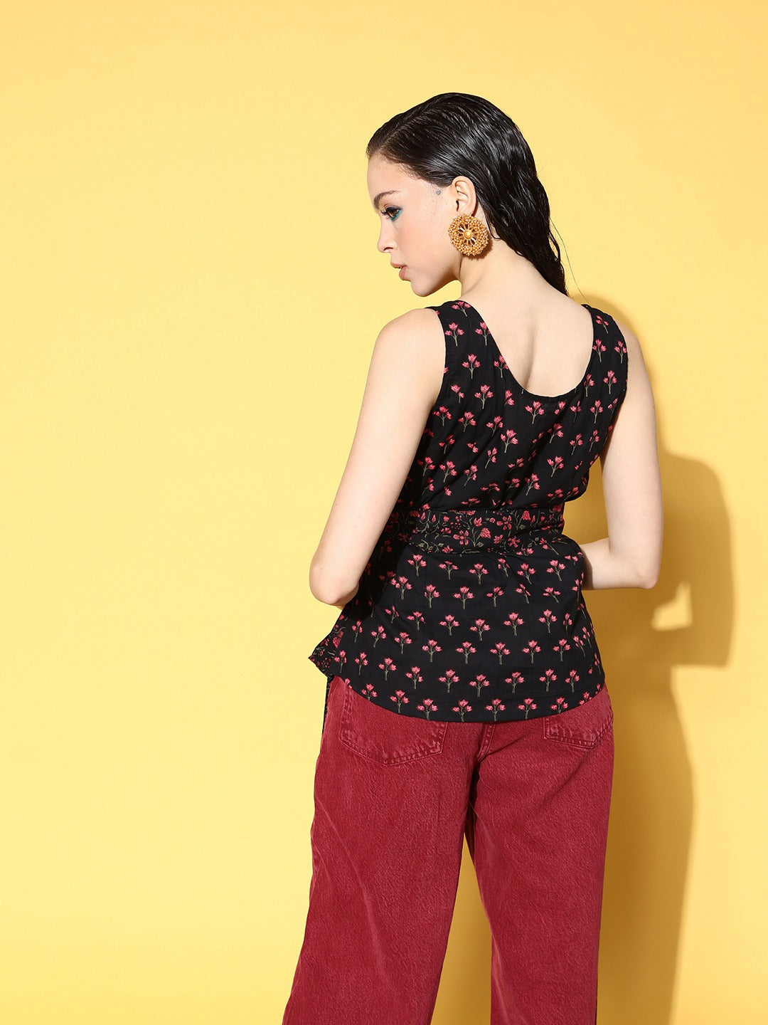 Black Floral Print Top