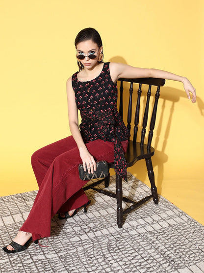 Black Floral Print Top
