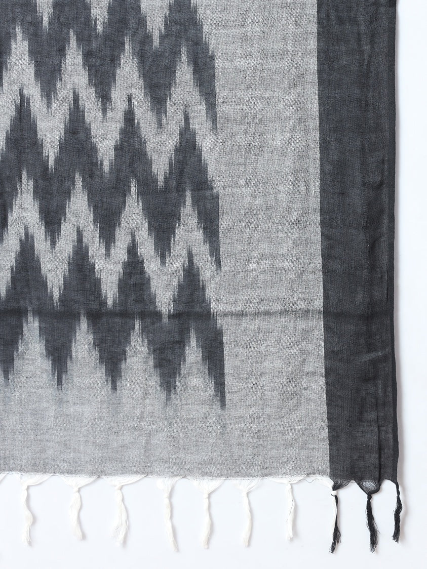 Black Ikat Print A Line Kurta Pant And Dupatta Set