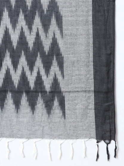 Black Ikat Print A Line Kurta Pant And Dupatta Set