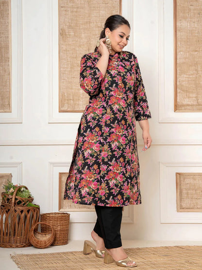Black Kantha Work Plus Size Kurta Set With Pant