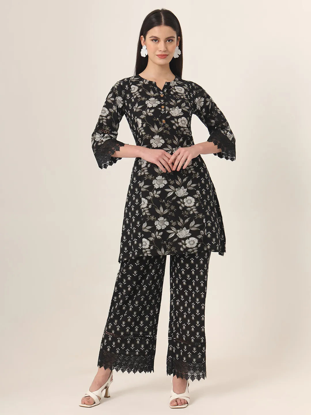 Women's Black Cotton Black Pure Cotton Co Ord Set by Yufta, suitable for wholesale buyers, boutiques, retailers, resellers and bulk fashion orders from Trendphoria