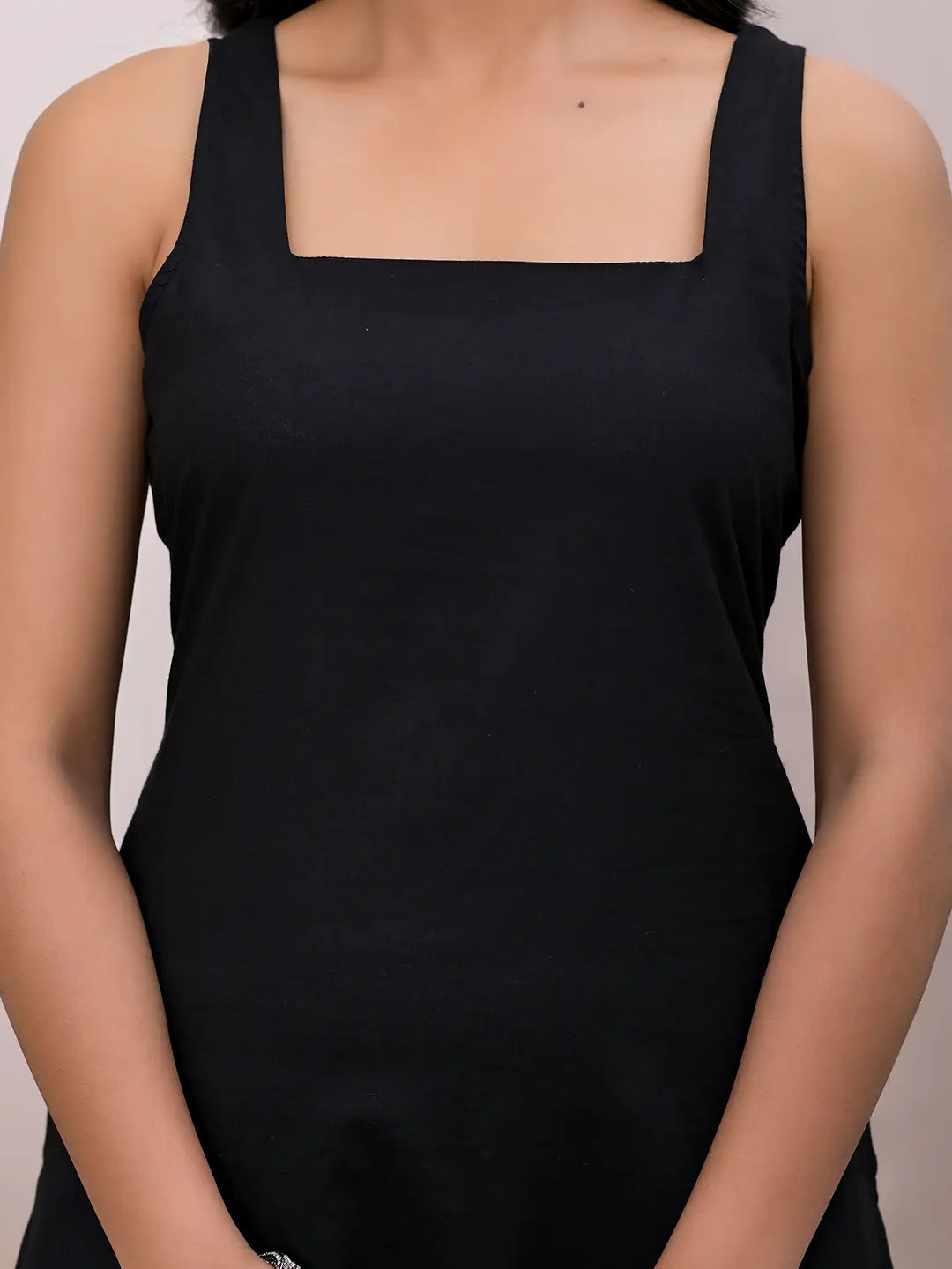 Black Pure Cotton Straight Suit Set