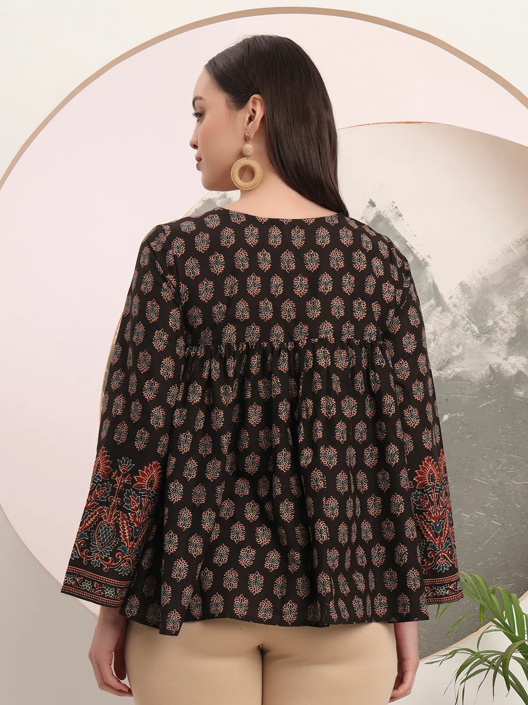 Black Pure Cotton Tie Up Peplum Top