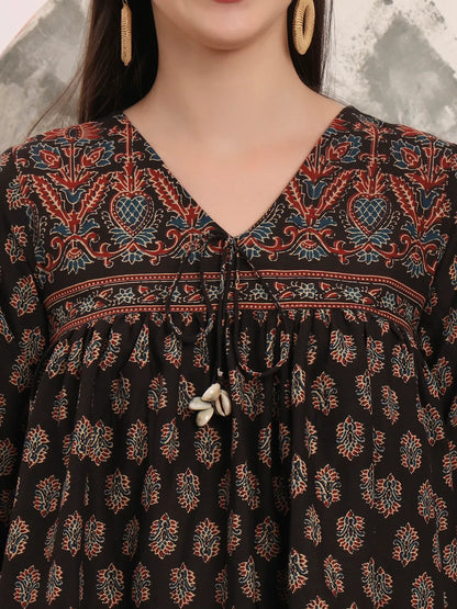 Black Pure Cotton Tie Up Peplum Top