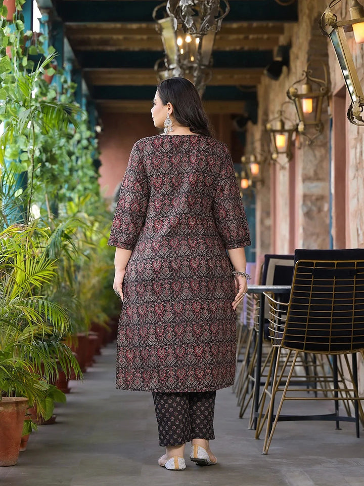 Floral Print Straight Plus size Kurta Trouser And Dupatta Set