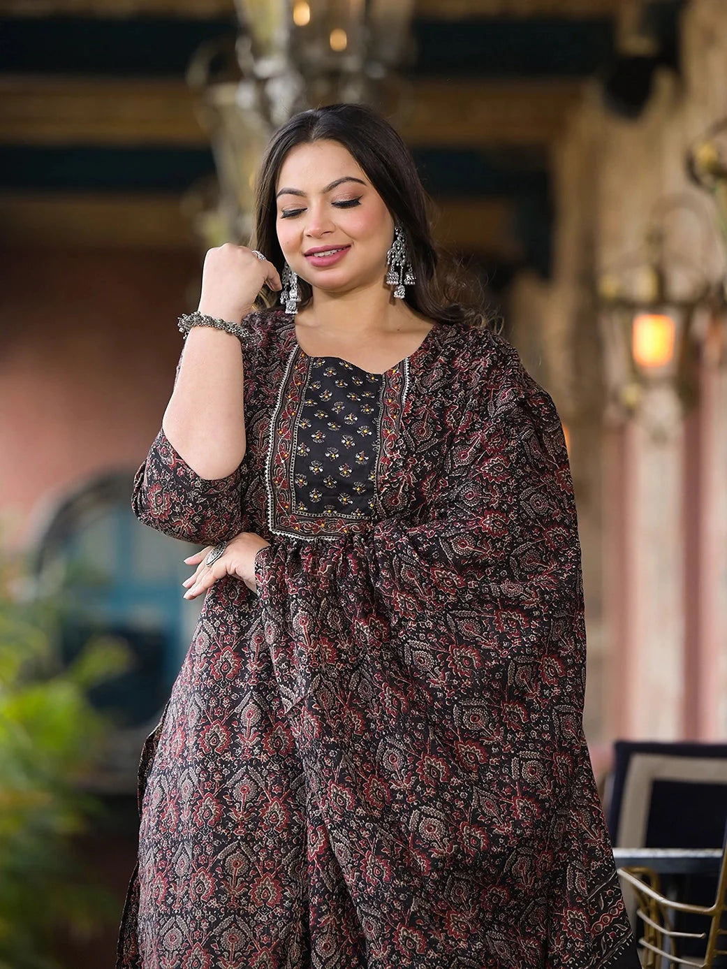 Floral Print Straight Plus size Kurta Trouser And Dupatta Set