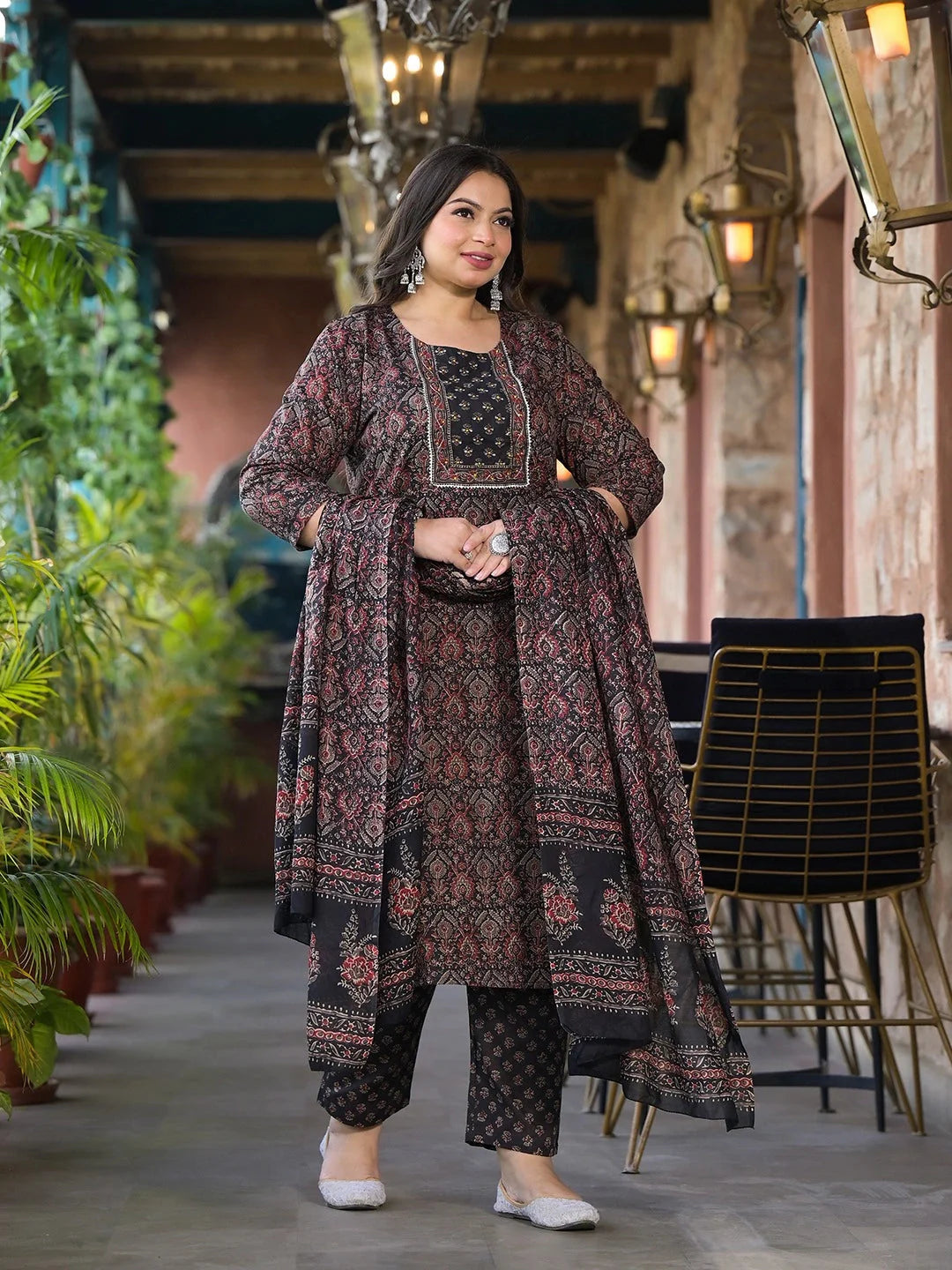 Floral Print Straight Plus size Kurta Trouser And Dupatta Set