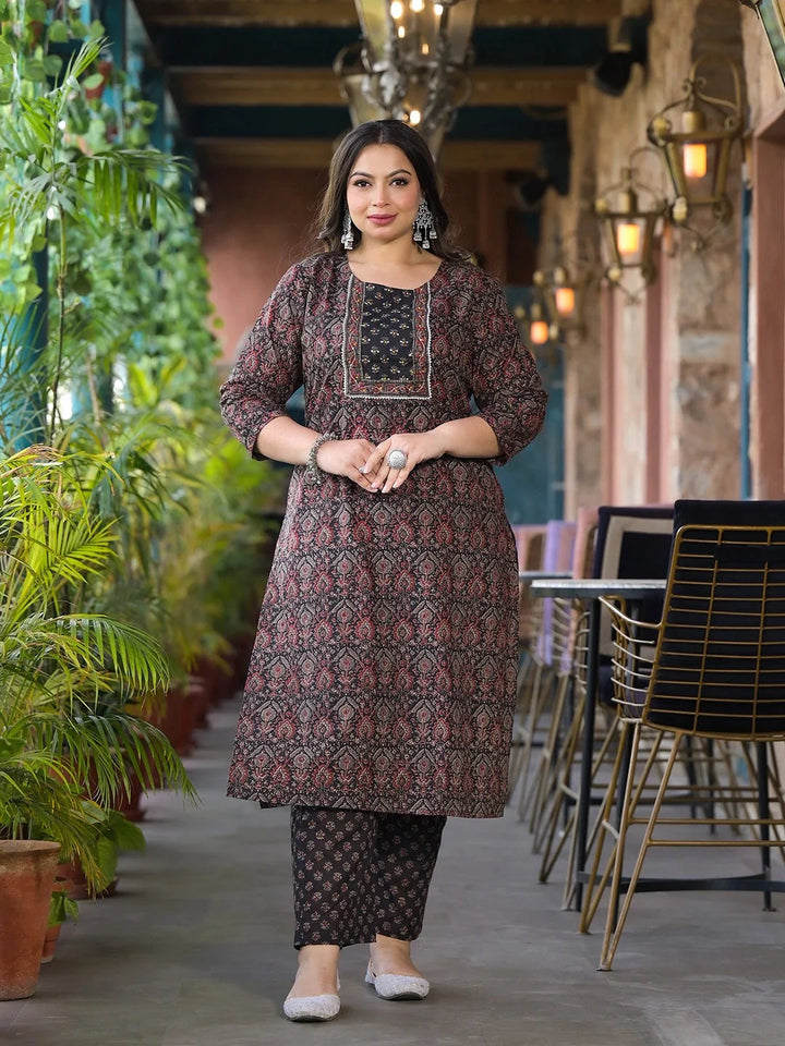 Floral Print Straight Plus size Kurta Trouser And Dupatta Set