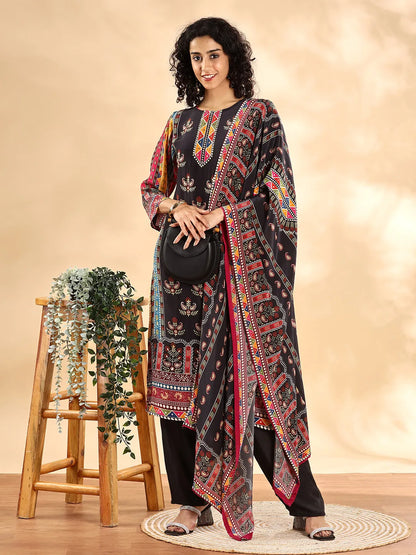 Black Silk Crepe Cut Dana Work Straight Kurta Dupatta Pant Set